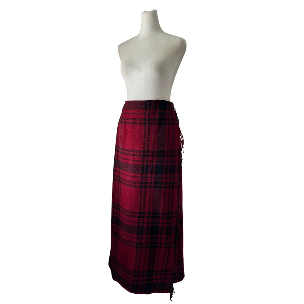 Vintage Y2K Worthington Red & Black Wool Blend Wrap Maxi Skirt